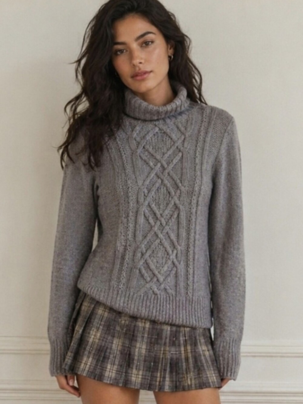 J. Crew Grey Cable-knit Sweater Turtleneck Wool Blend Preppy Women's Sz Small